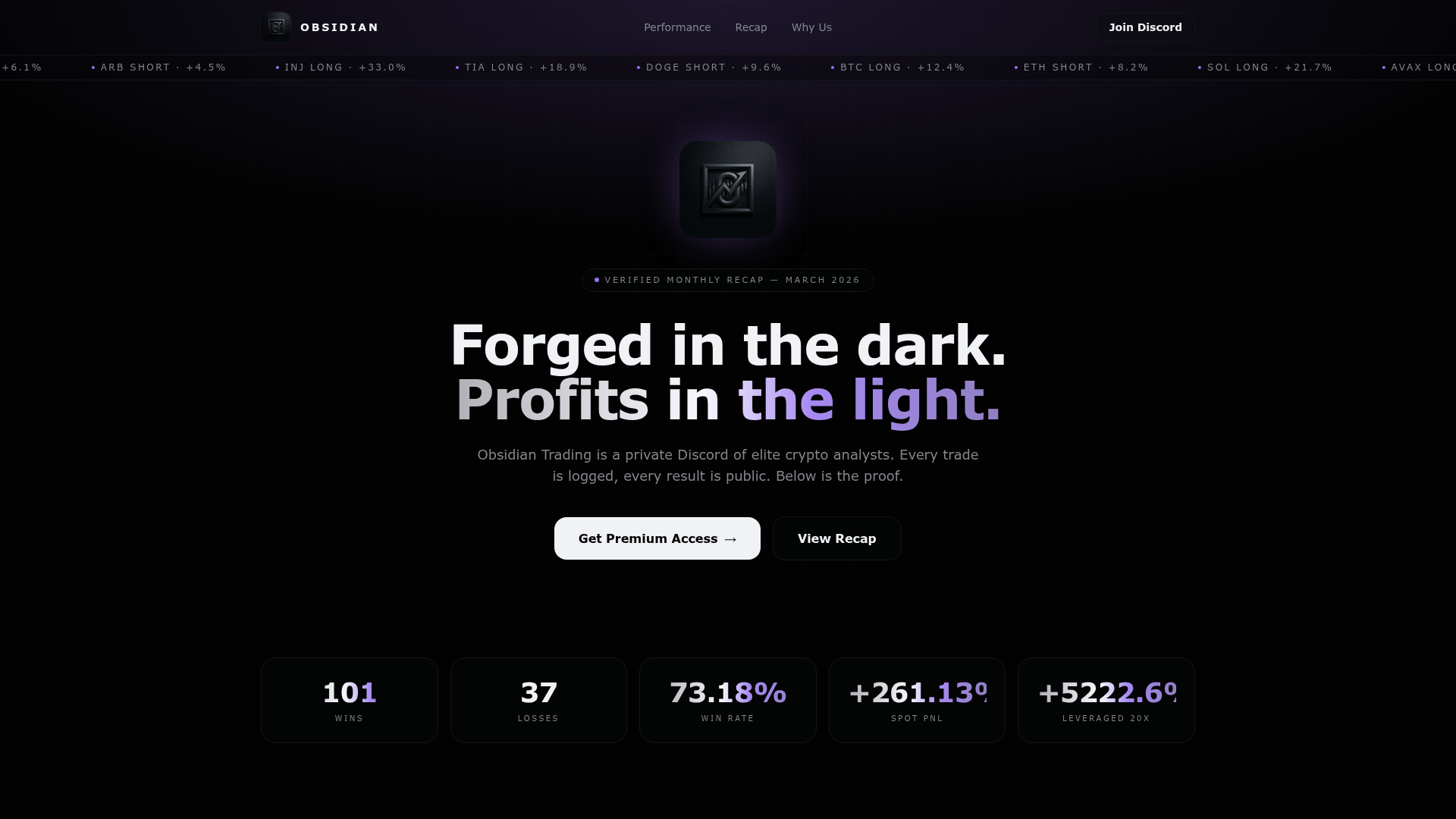 Obsidian Trading website by Youssef Ibrahim